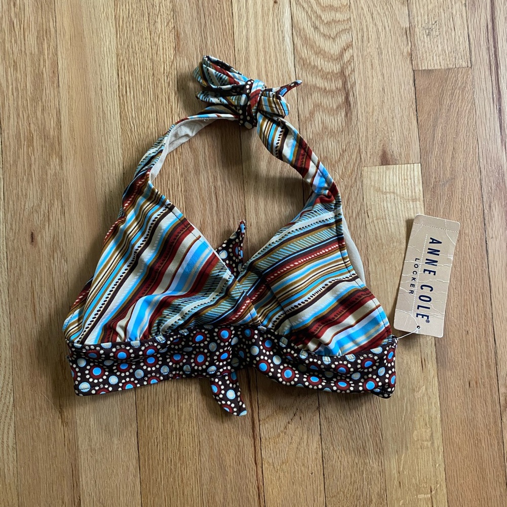 Anne Cole Multicolor Vintage Halter Bikini Top NWT
